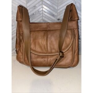 Genuine Handbag Brown Pebbled Leather Shoulder Bag~Purse Classic Vintage